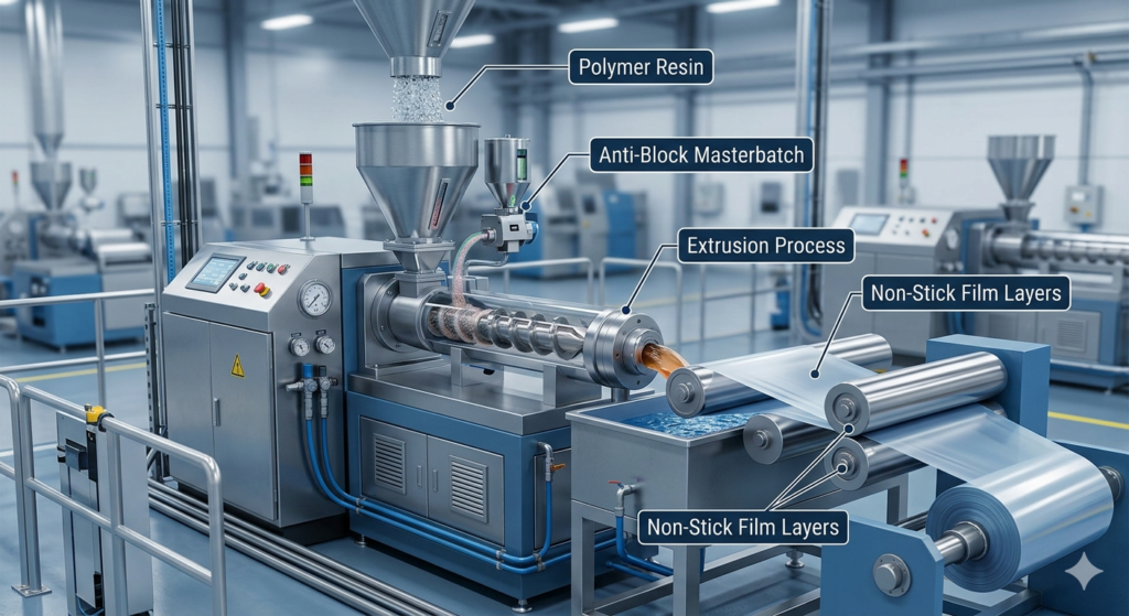 Anti-Block Agent / Anti-Block Masterbatch. Anti-blocking prevents unwanted adhesion between polymer film surfaces during winding, storage, or transportation.