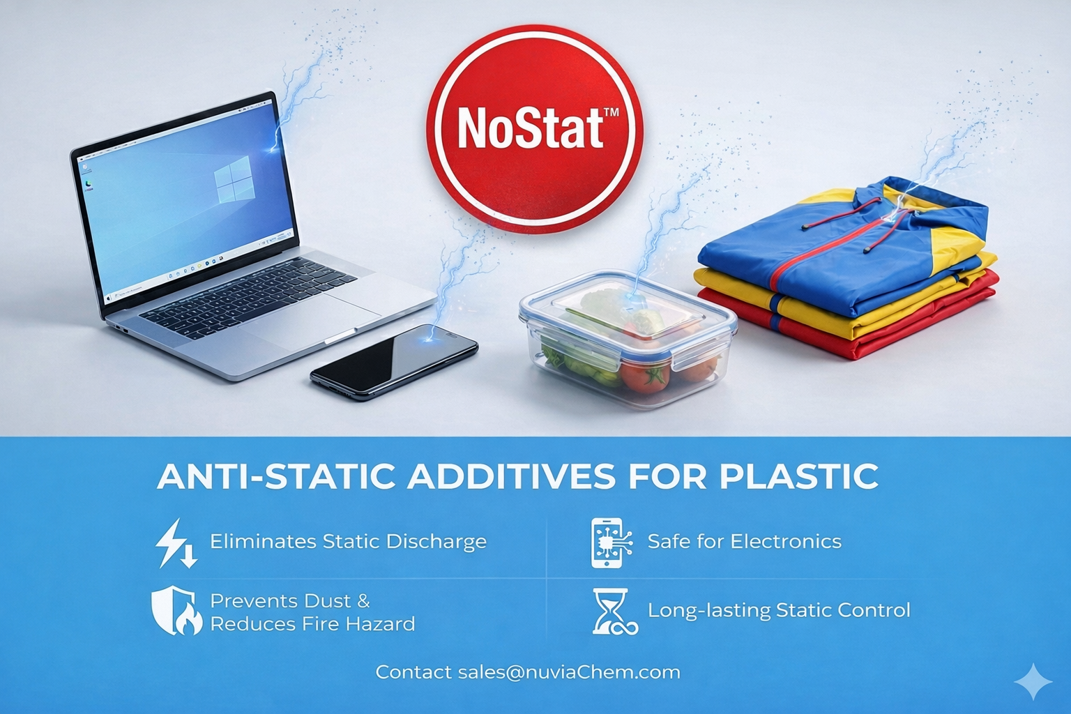NuviaChem NoStat™ Anti-Static Additives for plastic-safe and long-lasting static control
