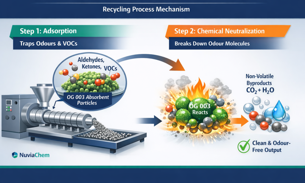 Nuviachem odor removal additive-Remove unpleasant odours from recycled PP and PE plastics with an advanced additive designed to absorb and neutralize VOCs during processing.