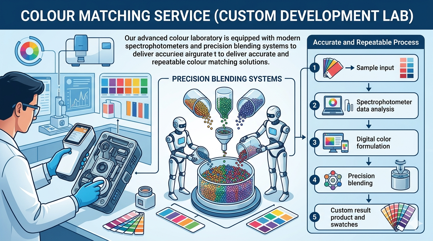 Our advanced colour laboratory is equipped with modern spectrophotometers and precision blending systems to deliver accurate and repeatable colour matching solutions.