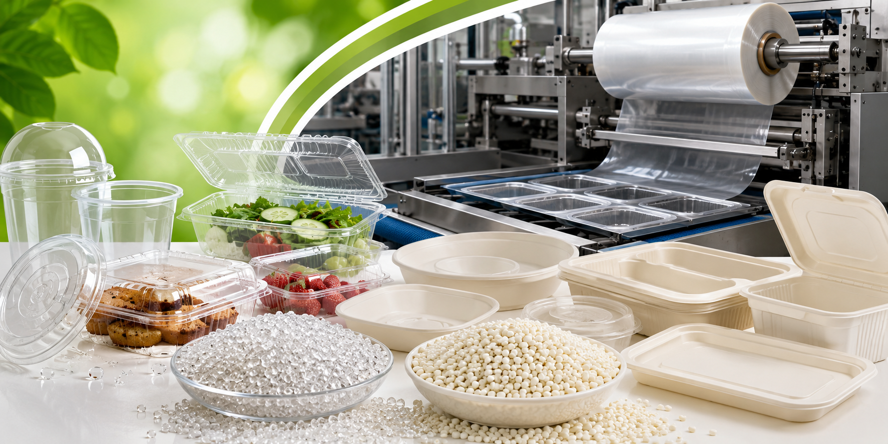 Compostable resins for thermoforming applications — used to create compostable trays, clamshells, cups, and food containers.